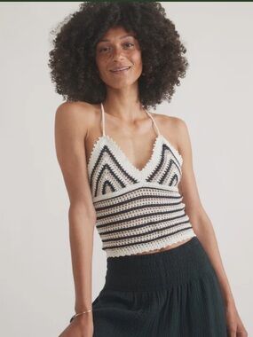 Marine Layer Crochet Stripe Tank Top in White and Black